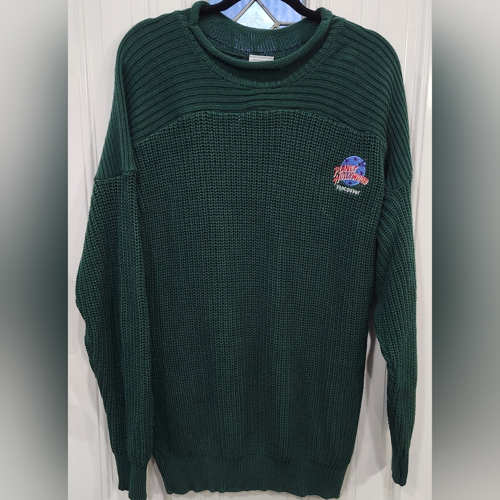 Vintage 1991 Plant Hollywood Vancouver green heavy knit sweater adult size Lar…